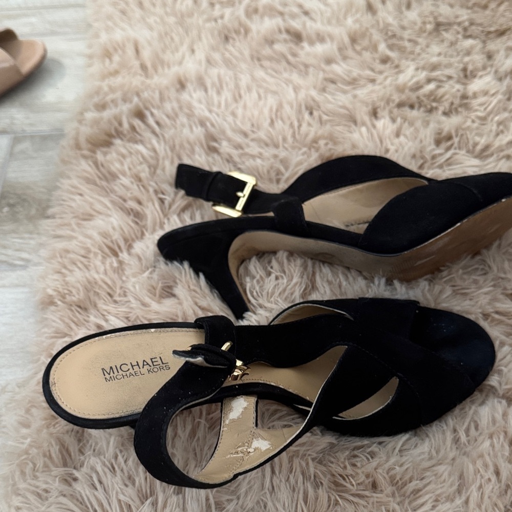 Michael Kors Black Heels with Gold Buckle